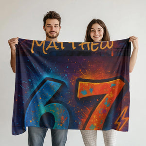 Personalized Graffiti Blanket for Boys | Custom Name Street Art Throw | Trendy 67 Blanket | Cool Boy Bedroom Decor | Teen Gift | Kid Blanket