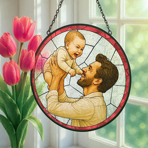 Custom Stained Glass Family Portrait Suncatcher Personalized Photo Window Hanging Gift for Mom Dad Grandma Couple Kids Sun Catcher Keepsake