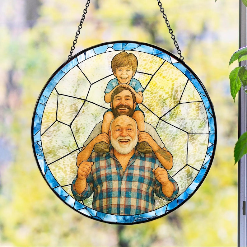 Custom Stained Glass Family Portrait Suncatcher Personalized Photo Window Hanging Gift for Mom Dad Grandma Couple Kids Sun Catcher Keepsake