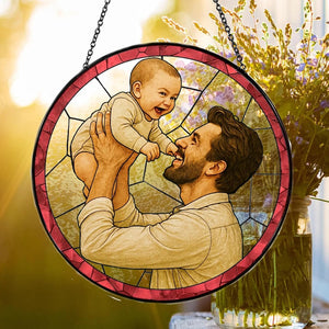 Custom Stained Glass Family Portrait Suncatcher Personalized Photo Window Hanging Gift for Mom Dad Grandma Couple Kids Sun Catcher Keepsake