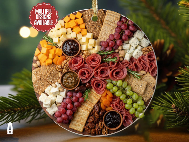 Charcuterie Board Ornament, Foodie Christmas Ornament, Hostess Gift, White Elephant or Gag Gift, Wine and Cheese Lover D cor