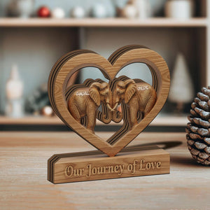 Personalized Wooden Elephant Couple Heart, Anniversary Gift
