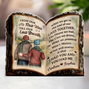 Personalized Book Plaque - First Kiss to Last Breath, Acrylic Couple Keepsake