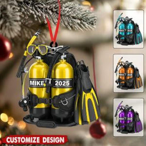 Personalized Scuba Diving Gear Ornament 2025, Custom Name Diver Gift, Underwater Adventure Christmas Decor