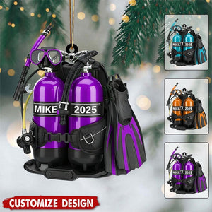 Personalized Scuba Diving Gear Ornament 2025, Custom Name Diver Gift, Underwater Adventure Christmas Decor