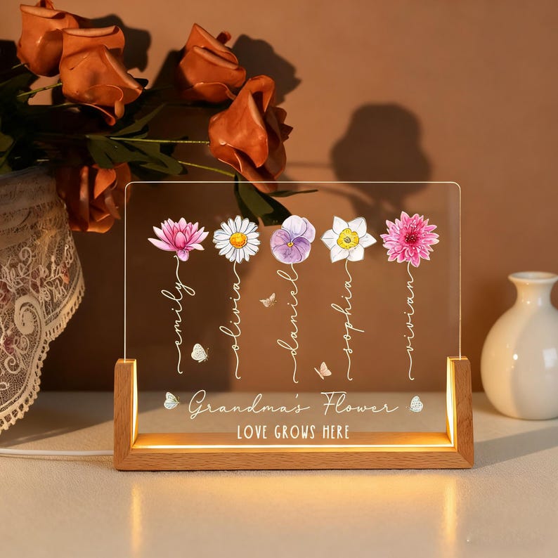 Custom Grandmas Garden Night Light: Unique Gifts for Grandma,Birth Flower Lamp,Moms Garden Night Lamp,Bedroom Night Lamp,Mothers Day Gifts
