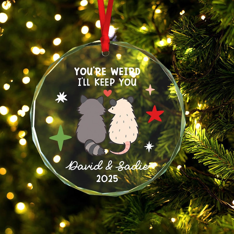 You re Weird I ll Keep You Ornament, Raccoon Opossum Couple Gift, Personalized Couples Christmas Ornament, Funny Animal Gift for Him