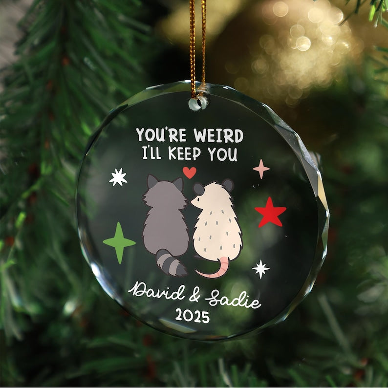 You re Weird I ll Keep You Ornament, Raccoon Opossum Couple Gift, Personalized Couples Christmas Ornament, Funny Animal Gift for Him