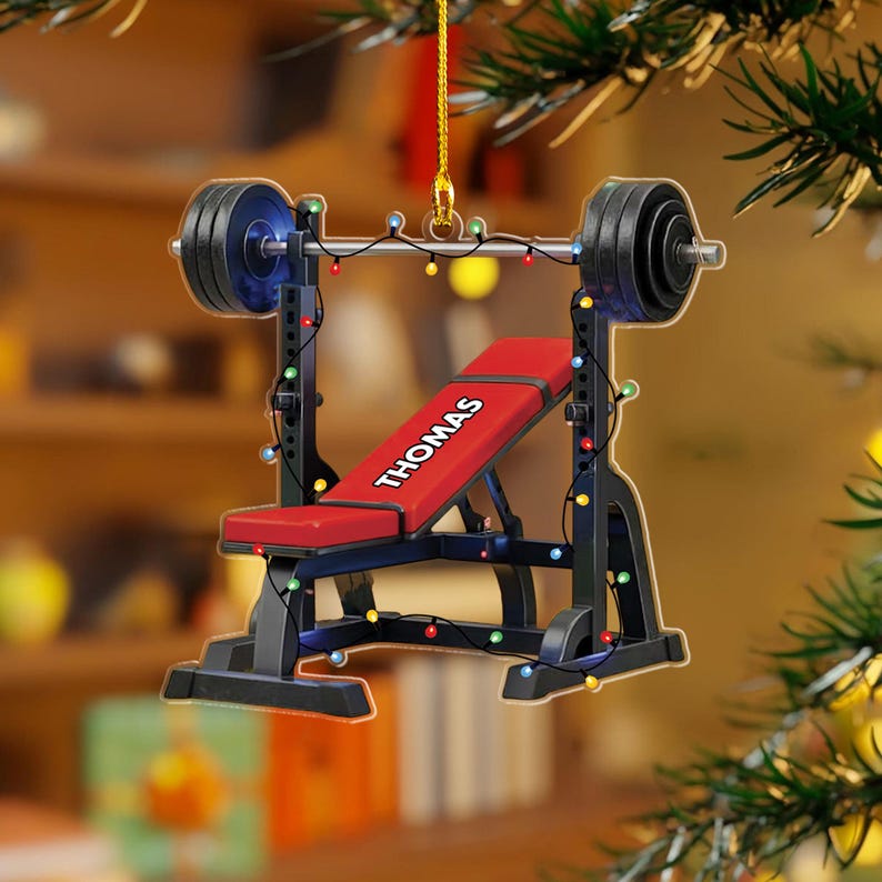 Personalized Weight Bench Christmas Ornament, Weight Lifting Ornament, Xmas Gym Fitness Gift, Personalized Workout Ornament, Xmas Tree Decor