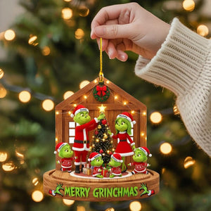 Personalized Grinch Family Christmas Ornament 2025, Custom Holiday Acrylic Keepsake, Cute Grinch Characters Decoration, Family Name Gift