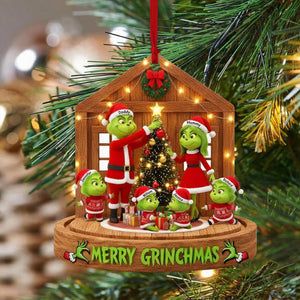 Personalized Grinch Family Christmas Ornament 2025, Custom Holiday Acrylic Keepsake, Cute Grinch Characters Decoration, Family Name Gift