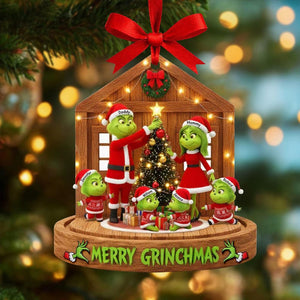 Personalized Grinch Family Christmas Ornament 2025, Custom Holiday Acrylic Keepsake, Cute Grinch Characters Decoration, Family Name Gift
