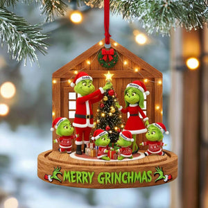 Personalized Grinch Family Christmas Ornament 2025, Custom Holiday Acrylic Keepsake, Cute Grinch Characters Decoration, Family Name Gift