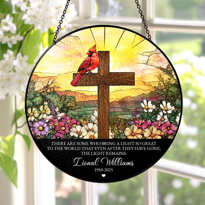Memorial Stained Glass Suncatcher Sympathy Gift, Loss Of Mom Ornament, Dad Remembrance Gifts, In Loving Memory