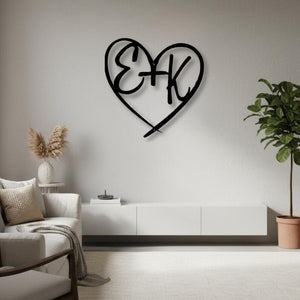 Custom Couple Metal Wall Art, Personalized Heart Sign, Modern Minimalist Name Letter Decor