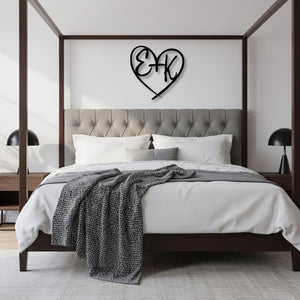 Custom Couple Metal Wall Art, Personalized Heart Sign, Modern Minimalist Name Letter Decor