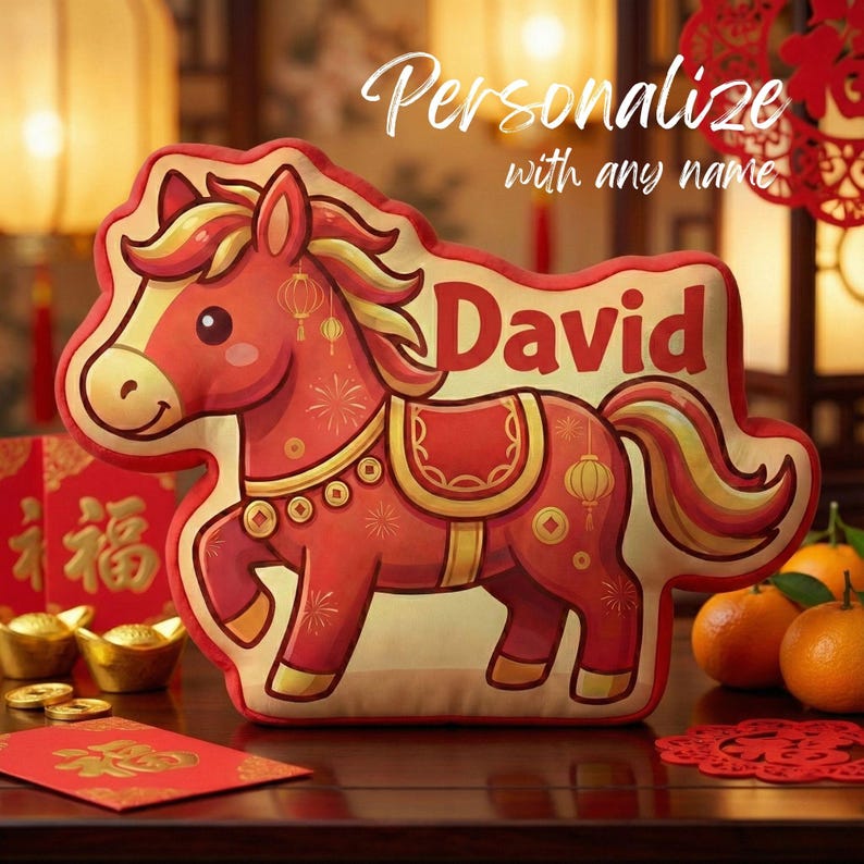 Personalized Horse Pillow Chinese New Year Zodiac Plush Custom Name Lunar Festival Decor Kids Room Gift for Lunar Near Year
