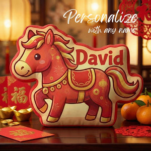 Personalized Horse Pillow Chinese New Year Zodiac Plush Custom Name Lunar Festival Decor Kids Room Gift for Lunar Near Year