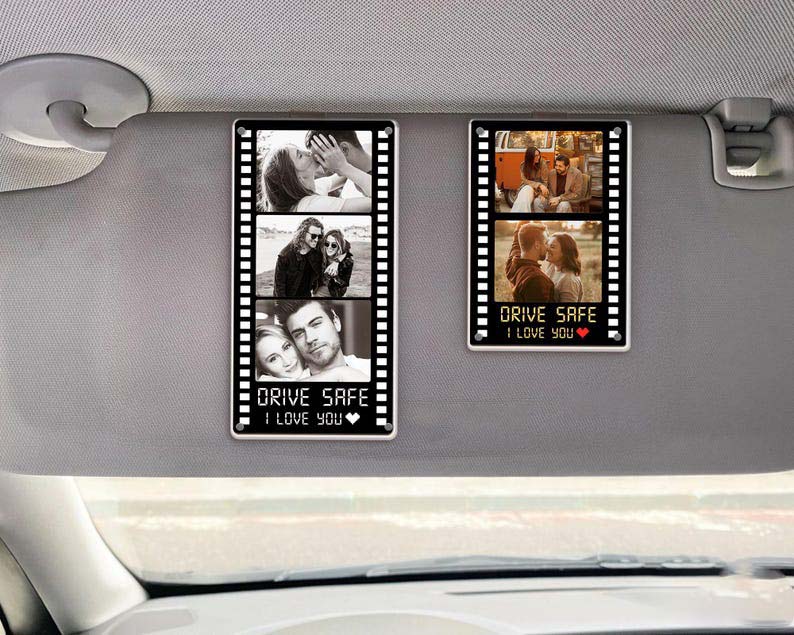 Personalized Couple Photo Car Visor Clip, Drive Safe I Love You Sun Visor, Christmas Gift for Boyfriend or Girlfriend, Valentines Day Gift