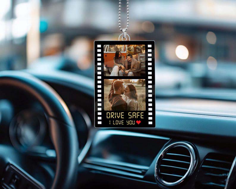 Personalized Couple Photo Car Ornament, Drive Safe I Love You Sun Acrylic Car Ornament, Christmas Gift for Boyfriend or Girlfriend, Valentines Day Gift