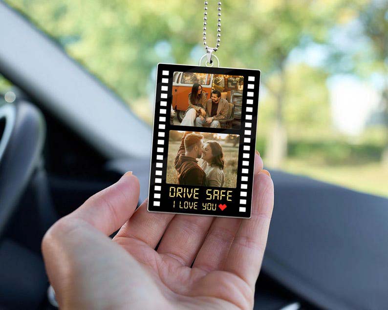 Personalized Couple Photo Car Ornament, Drive Safe I Love You Sun Acrylic Car Ornament, Christmas Gift for Boyfriend or Girlfriend, Valentines Day Gift