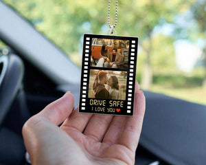 Personalized Couple Photo Car Ornament, Drive Safe I Love You Sun Acrylic Car Ornament, Christmas Gift for Boyfriend or Girlfriend, Valentines Day Gift
