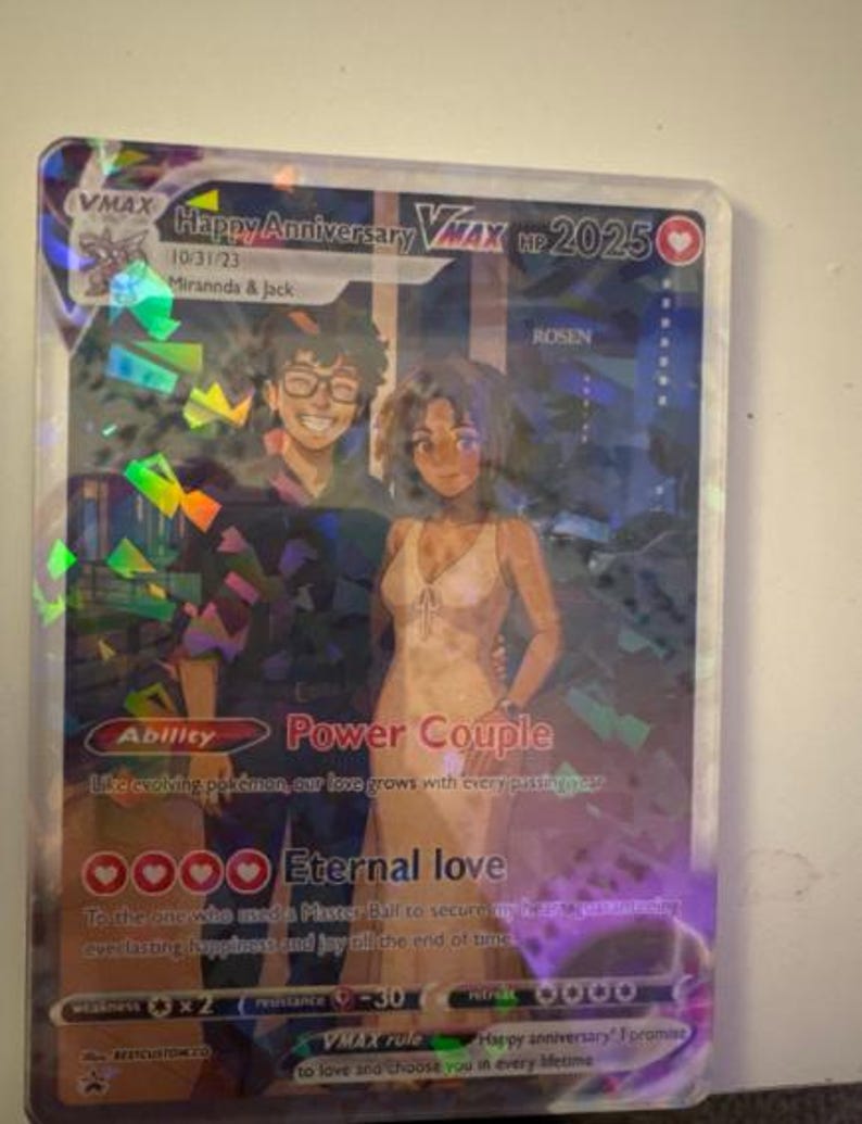 Personalized PKM Couple Card, Custom Photo Anime Wedding Card, Anniversary Gift, Gift for Him, Gift for Her, Custom Card Anniversary