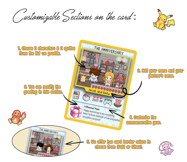 PKM Anniversary Card, Custom PKM Card, Custom Anniversary Cards, One Year Anniversary Gifts, Gift for Her, Gift for Him