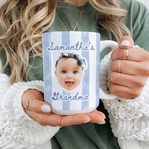 Personalized Baby Face - Stripe Baby Picture Cup, New Grandparents, New Mom, Dad Gift