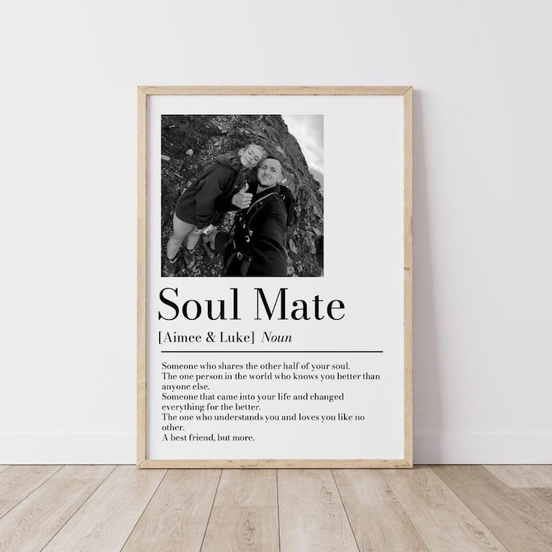 Personalised Couple Picture Collage Memorable Gift for Partner, Christmas Gift for Her Him, Soulmate definition, Wedding Gift for Him Her (No Frame)