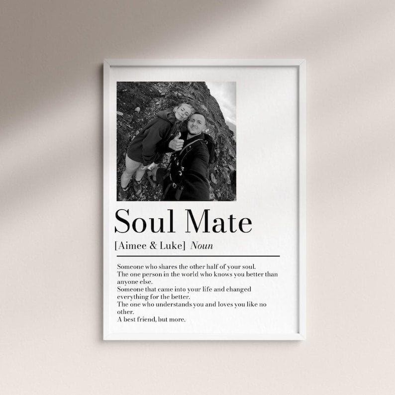 Personalised Couple Picture Collage Memorable Gift for Partner, Christmas Gift for Her Him, Soulmate definition, Wedding Gift for Him Her (No Frame)