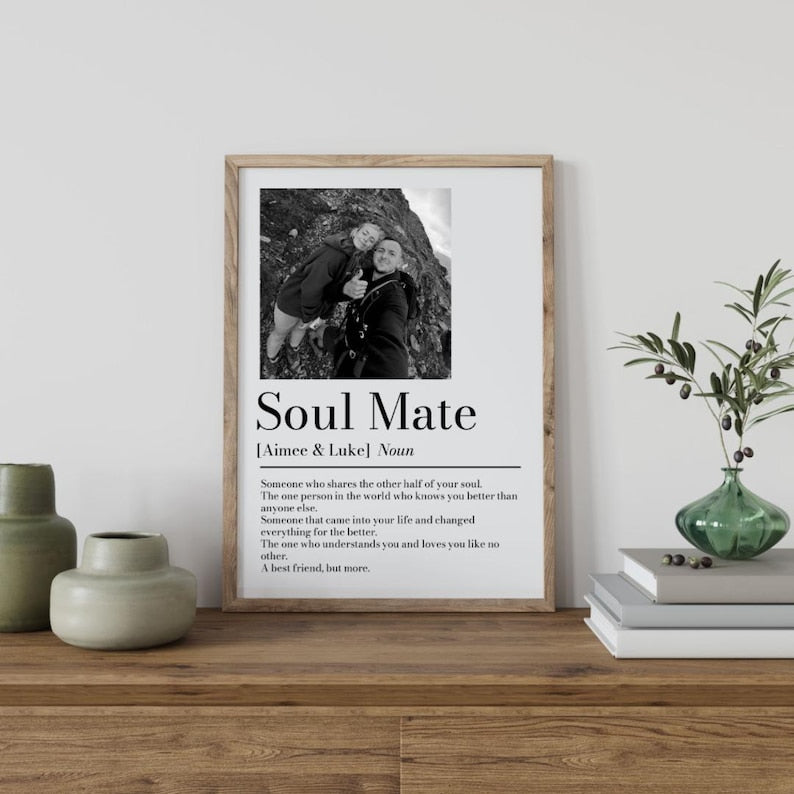 Personalised Couple Picture Collage Memorable Gift for Partner, Christmas Gift for Her Him, Soulmate definition, Wedding Gift for Him Her (No Frame)