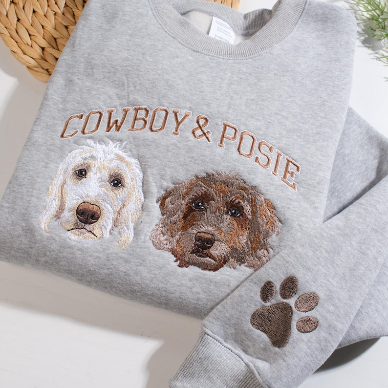 Custom Pet Embroidered Sweatshirt, Embroidered Dog Hoodie, Pet Lover Gift, Personalized Dog Face Embroidered Sweatshirt From Photo