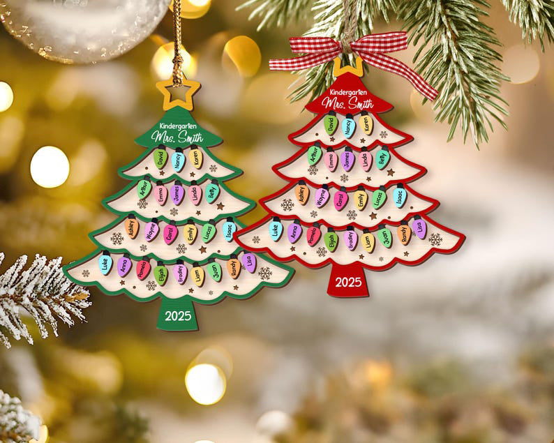 Custom Teacher Ornament With Students Name, Thank You Kindergarten Teacher Gift, Personalized Teacher Christmas Ornament, Classroom Decor