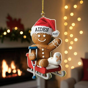Personalized Injured Gingerbread Acrylic Ornament, Custom Broken Leg Christmas Tree Ornament, Flat 2D Ornament Decor Gift, Xmas Gifts