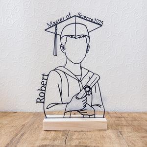Personalized gift for graduates | 3D printed line art with wooden base | University degree, Bachelor's, Master's, Teacher, Lawyer, High school diploma