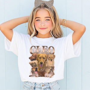 Custom Pet Photo Shirt for Kids, Comfort Colors Youth Tee, Personalized Dog Collage Shirt, Retro Bootleg Pet Shirt, Custom Name Tee