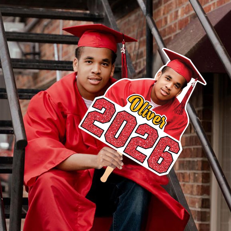 Custom Face Fans With Wooden Handle, Graduation Head, Grad Face Fans, Class of 2026 Head Fans, Graduation Faces on a Stick