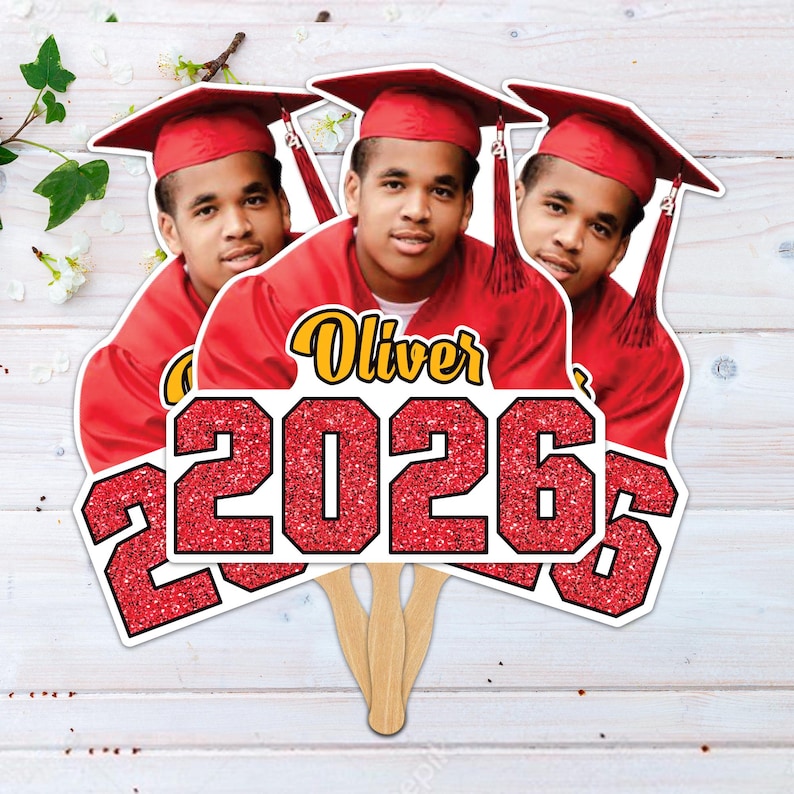 Custom Face Fans With Wooden Handle, Graduation Head, Grad Face Fans, Class of 2026 Head Fans, Graduation Faces on a Stick