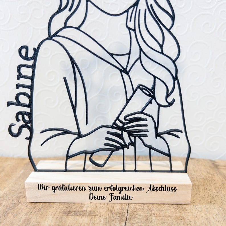 Personalized gift for graduates | 3D printed line art with wooden base | University degree, Bachelor's, Master's, Teacher, Lawyer, High school diploma