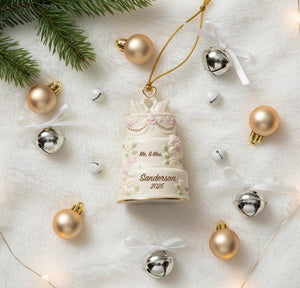 Personalized 2025 Our First Christmas Together Cake Ornament, Custom Acrylic Ornament for Couples, Wedding, Anniversary