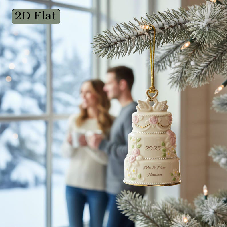 Personalized 2025 Our First Christmas Together Cake Ornament, Custom Acrylic Ornament for Couples, Wedding, Anniversary