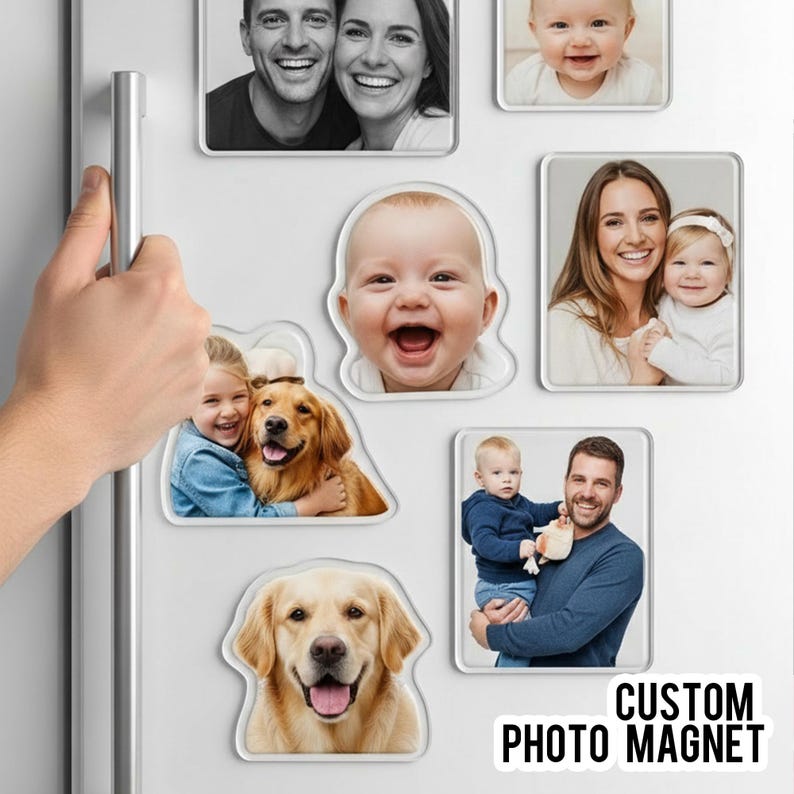 Custom Acrylic Photo Fridge Magnets/Personalized Dog Pet Portrait Magnets/Family Photo Christmas Gifts/Best Friend Gifts/Dishwasher Magnets