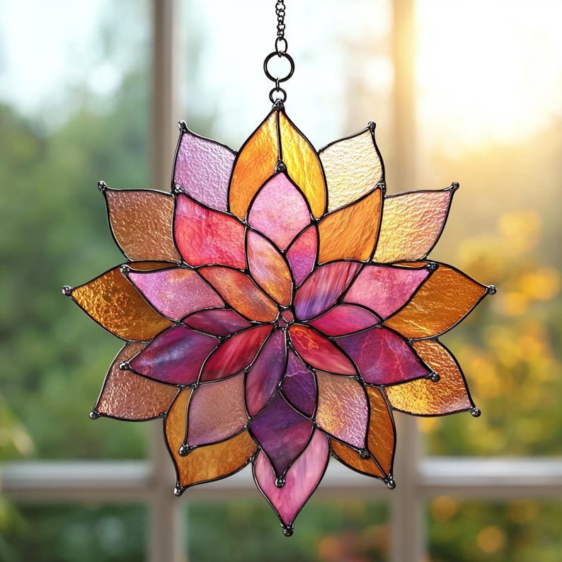 Dahlia Stained Acrylic Suncatcher Boho Window Decor