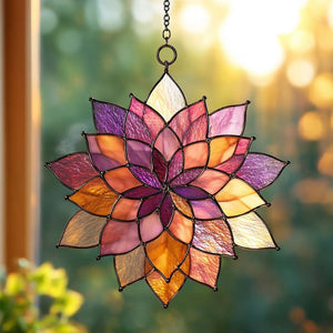 Dahlia Stained Acrylic Suncatcher Boho Window Decor