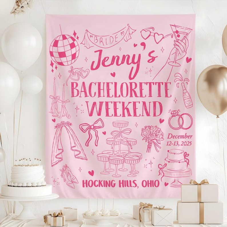 Custom Bachelorette Party Tapestry, Personalized Bachelorette Weekend Banner, Bachelorette Background Photo, Bach Party Favors