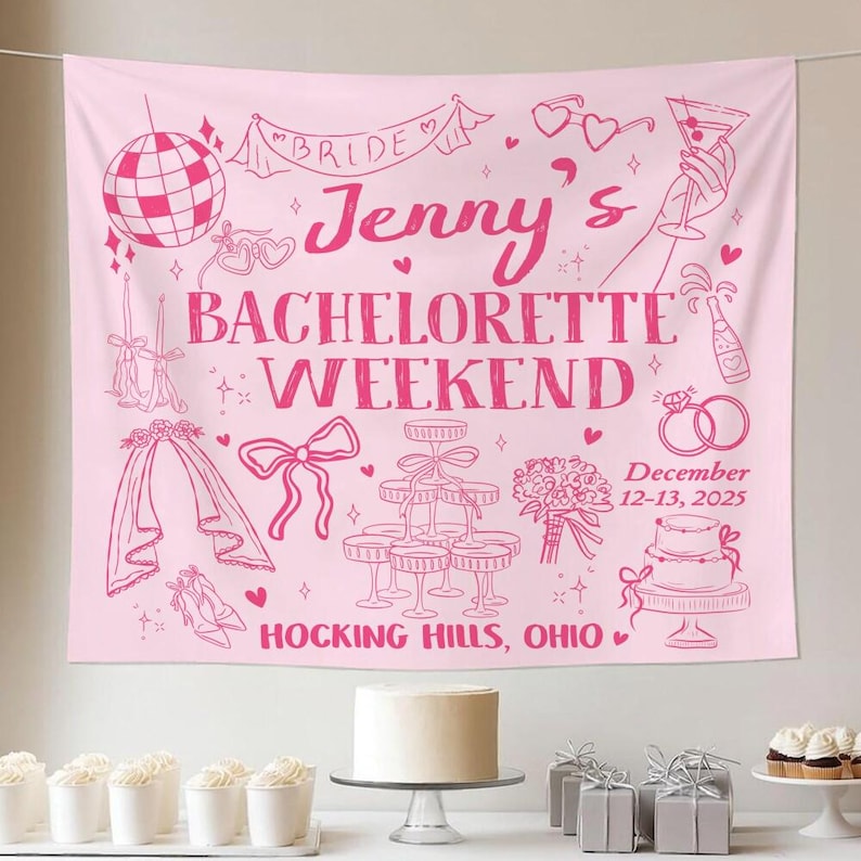 Custom Bachelorette Party Tapestry, Personalized Bachelorette Weekend Banner, Bachelorette Background Photo, Bach Party Favors