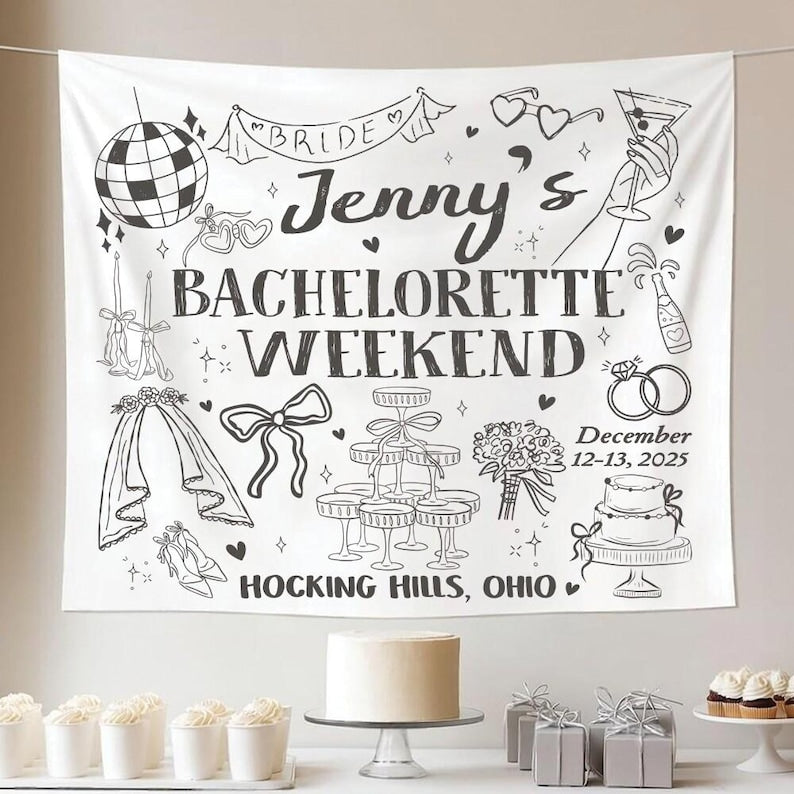 Custom Bachelorette Party Tapestry, Personalized Bachelorette Weekend Banner, Bachelorette Background Photo, Bach Party Favors