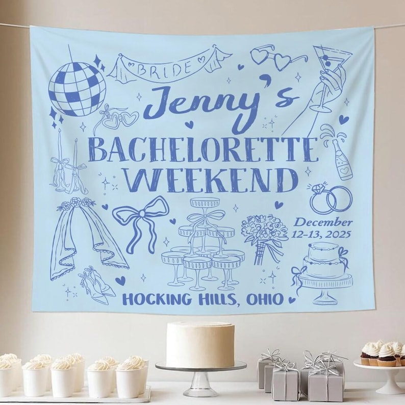 Custom Bachelorette Party Tapestry, Personalized Bachelorette Weekend Banner, Bachelorette Background Photo, Bach Party Favors