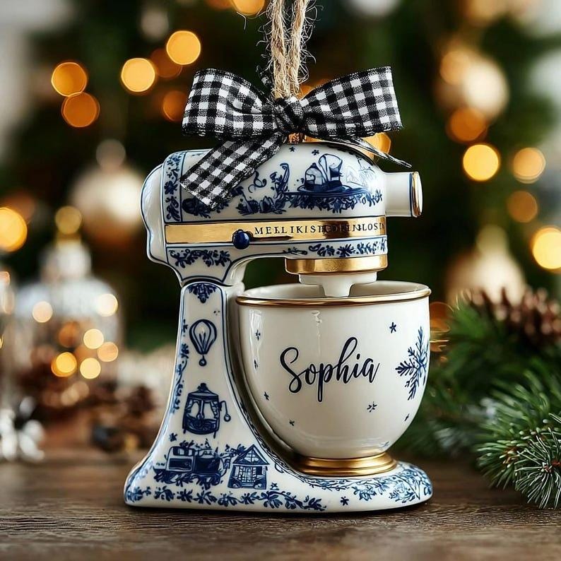 Personalized Mixer Ornament, Custom Kitchen Baking Decor, Vintage Ceramic Stand Mixer Christmas Gift For Bakers